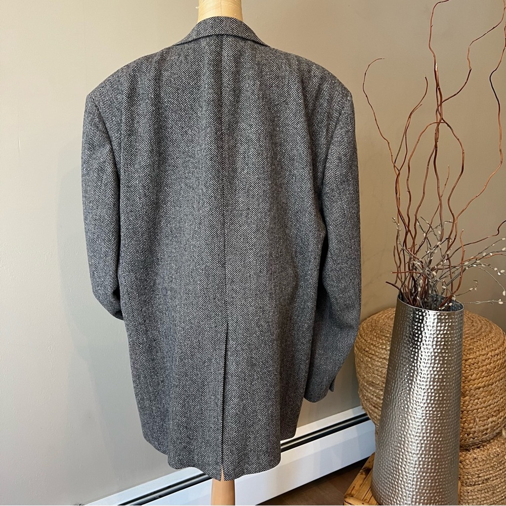 Vintage Herringbone Blazer 100% Wool Black Hart Schaffner Marx - Picture 3 of 12